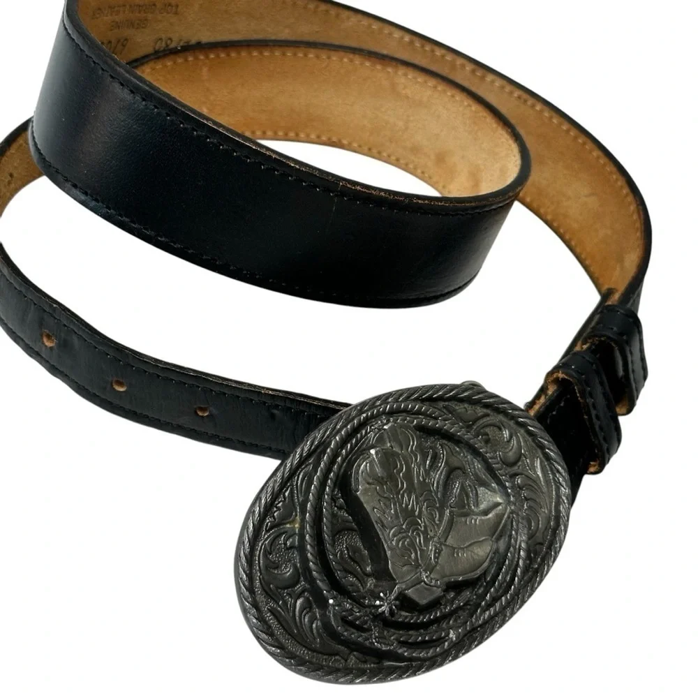 Chambers Genuine Top Grain Leather Large Stainless Oval Buckle Western Belt, 37
